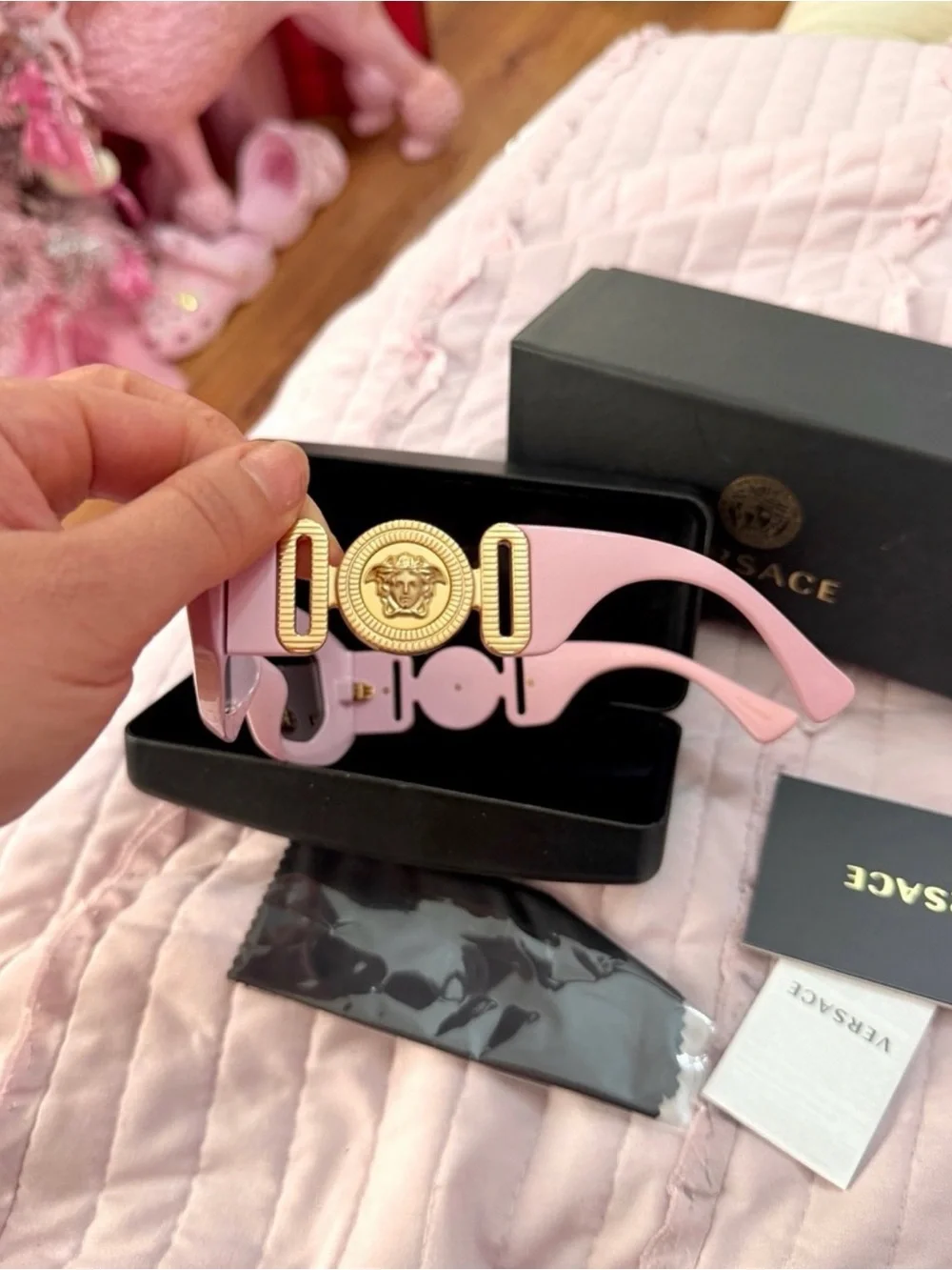 Authentic Versace Pink Rock Icon Sunglasses comes with everything in the pic